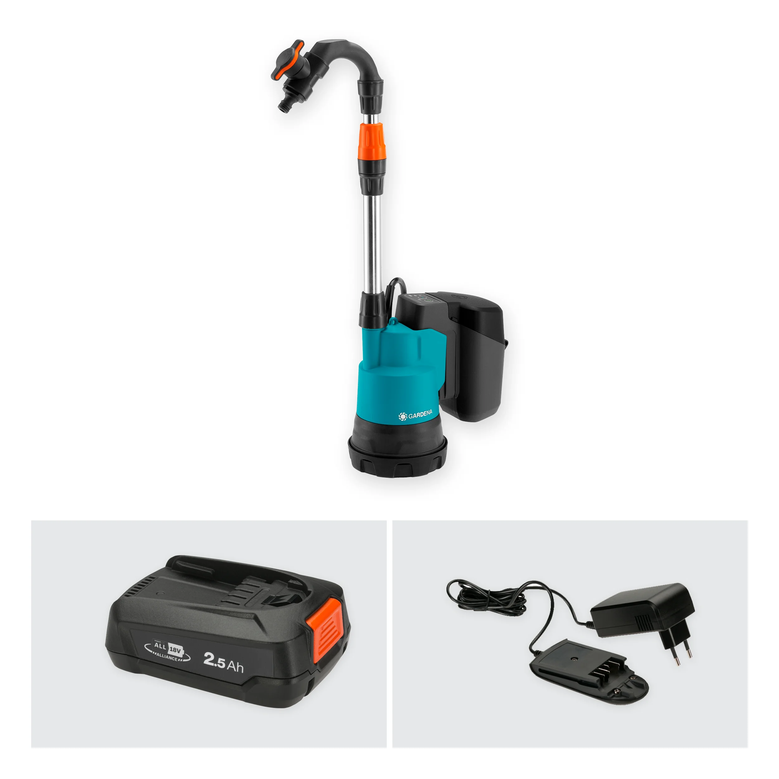 Pompe pour collecteur d'eau de pluie sans fil 2000 /h 18V POWER FOR ALL Kit avec batterie 2 5 Ah et chargeur 14602 - vue 2