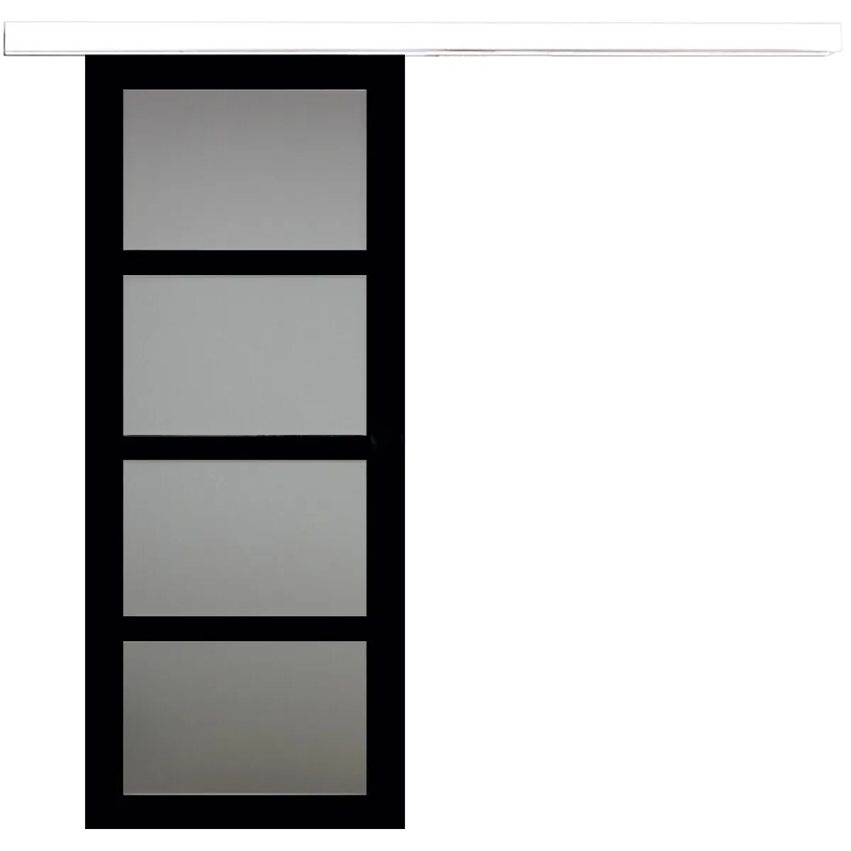 PORTE COULISSANTE MODELE TELIA EN ENROBE NOIR largeur 73 avec rail aluminium bandeau blanc