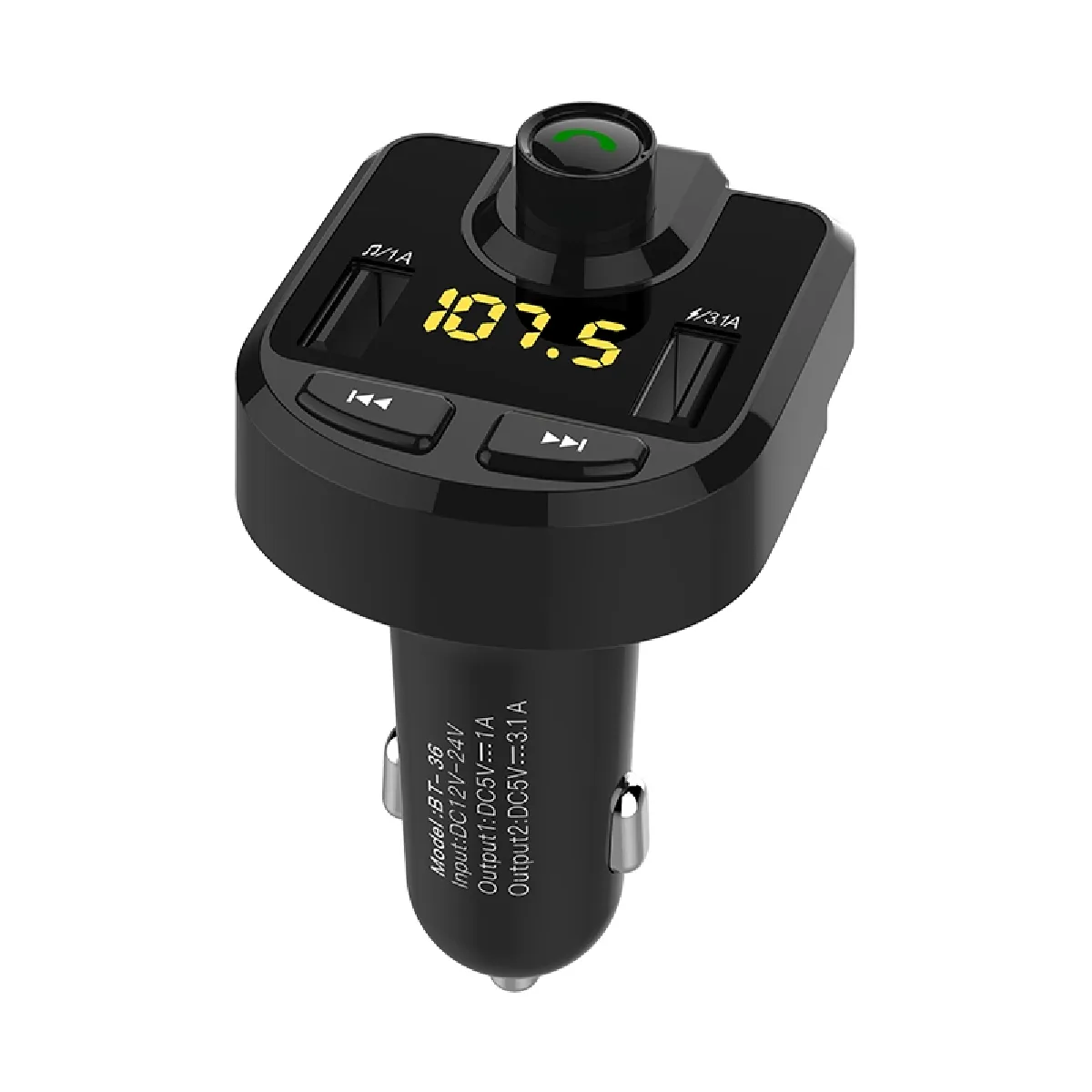 YONIS Transmetteur Fm V&eacute;hicule Adaptateur Bluetooth Sans Fil Musique Mains Libres Noir 