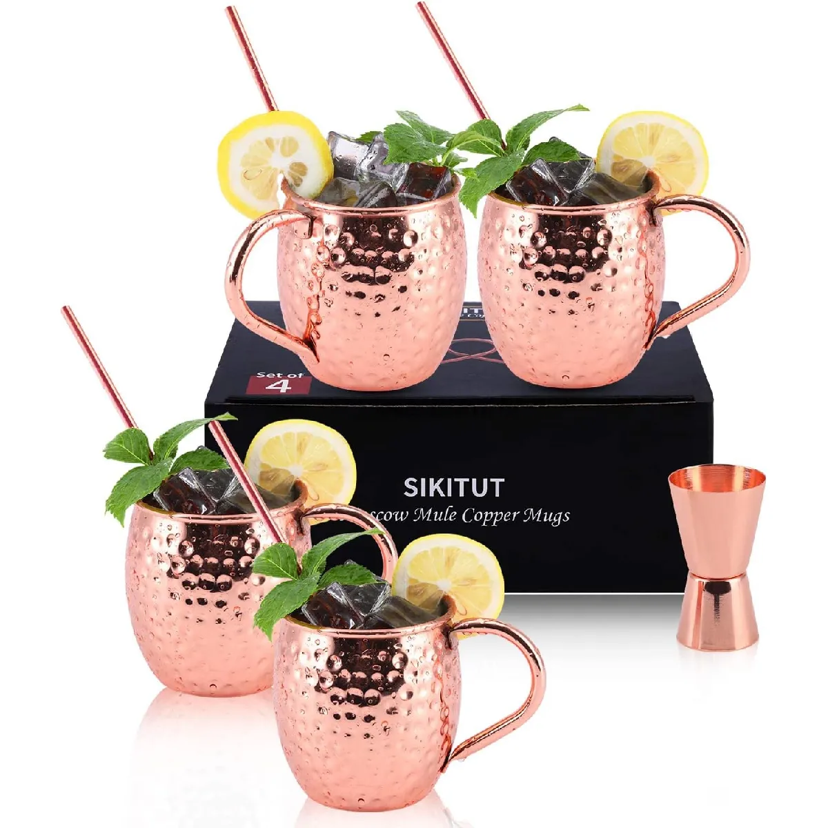 Lot de 4 Tasses Moscow Mule en Cuivre Martelé