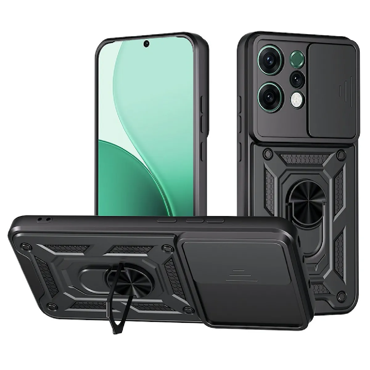 Htdmobiles Noir Coque Rigide Anti-Choc Oppo Reno 14 / Reno 14 F / Reno 14 Fs 5G