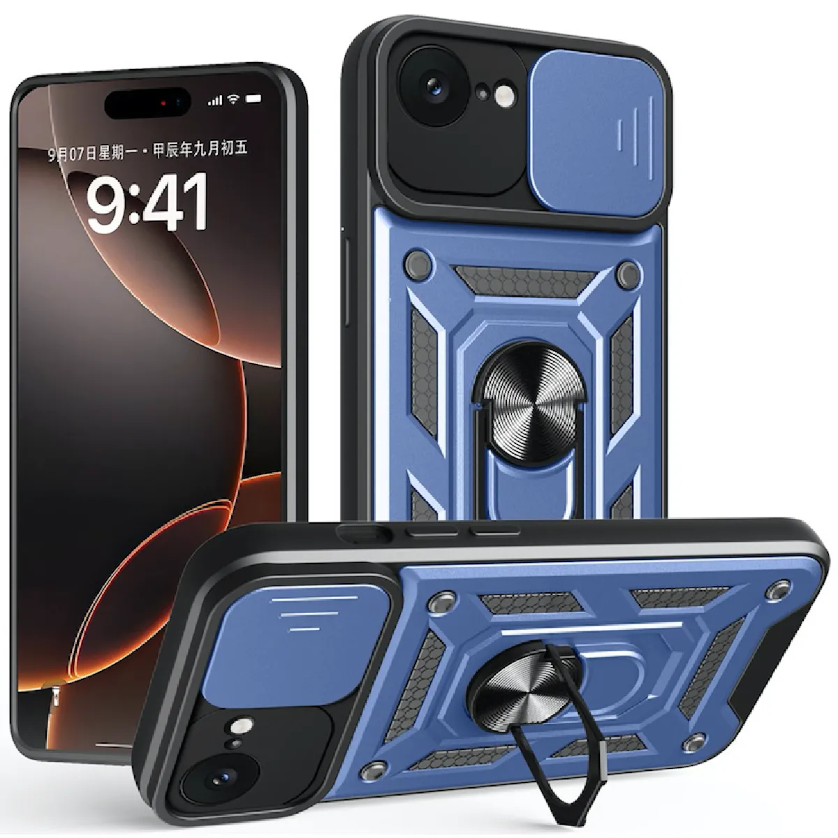 Htdmobiles Bleu Coque Rigide Antichoc Avec Verre Trempé Apple Iphone 16E - Foncé