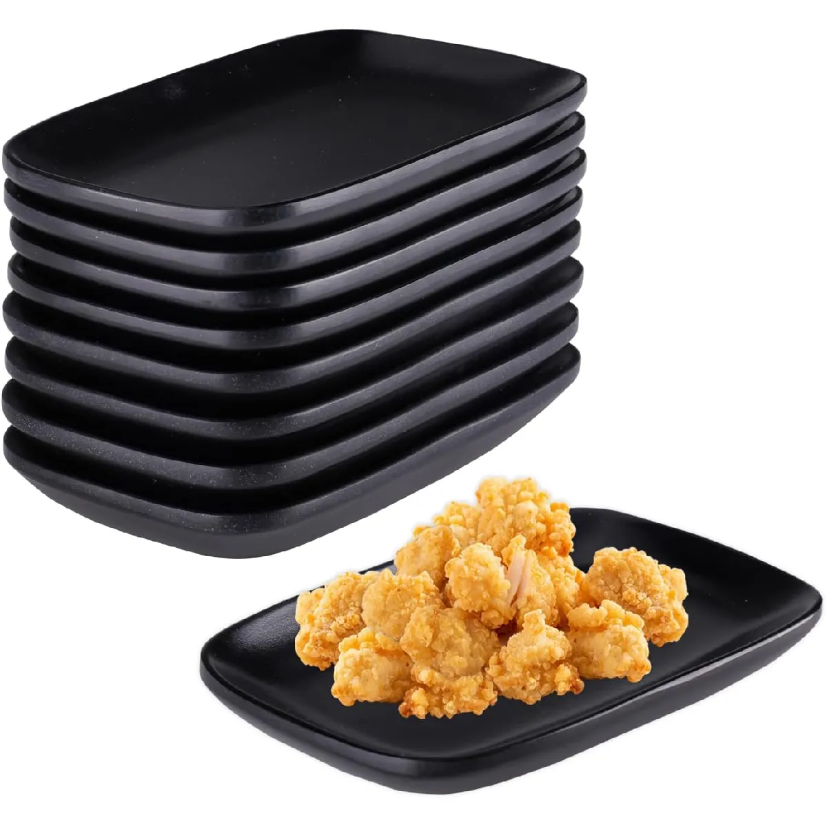 Lot de 8 assiettes à dessert en mélamine noire 15,5 cm