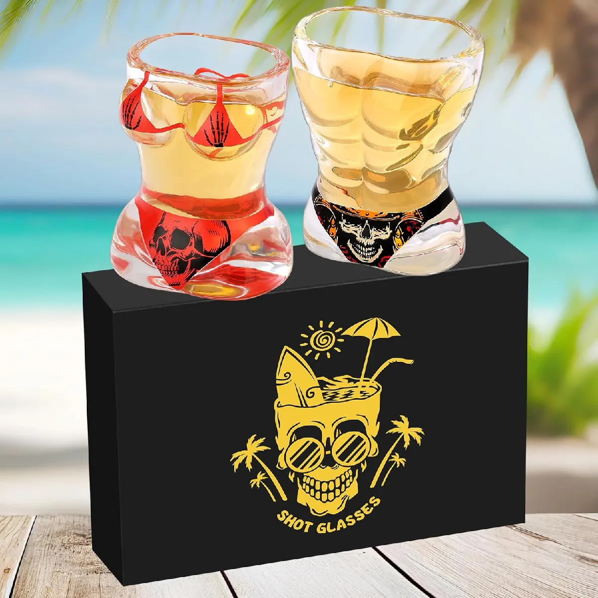 Verres à Shot Homme Musclé & Bikini – Coffret Cadeau