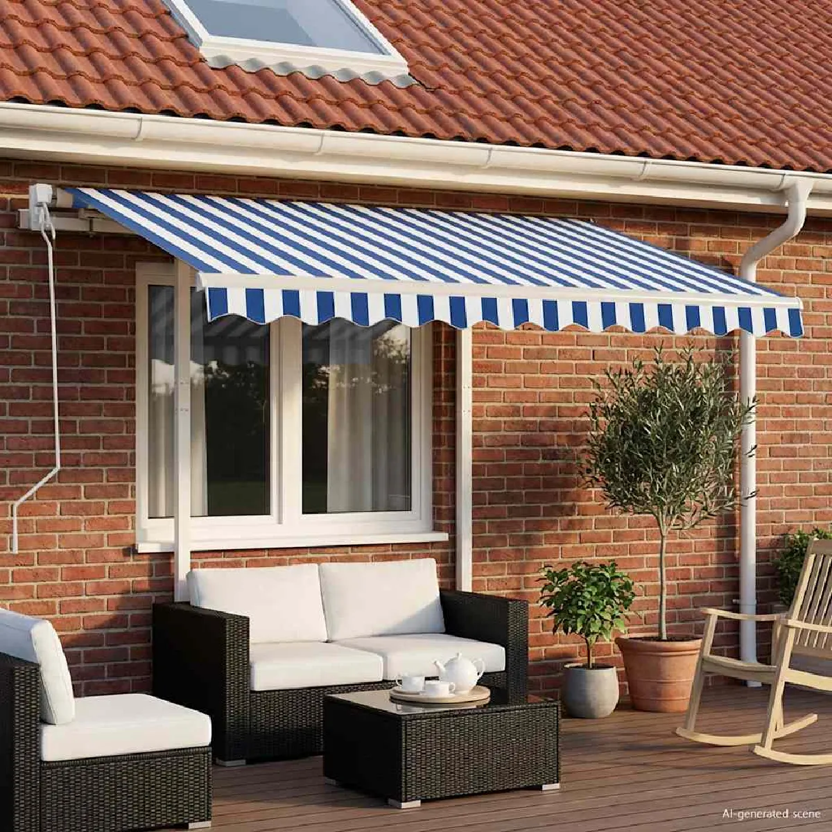vidaXL Auvent rétractable automatique et poteaux 3x2,5 m Bleu et blanc