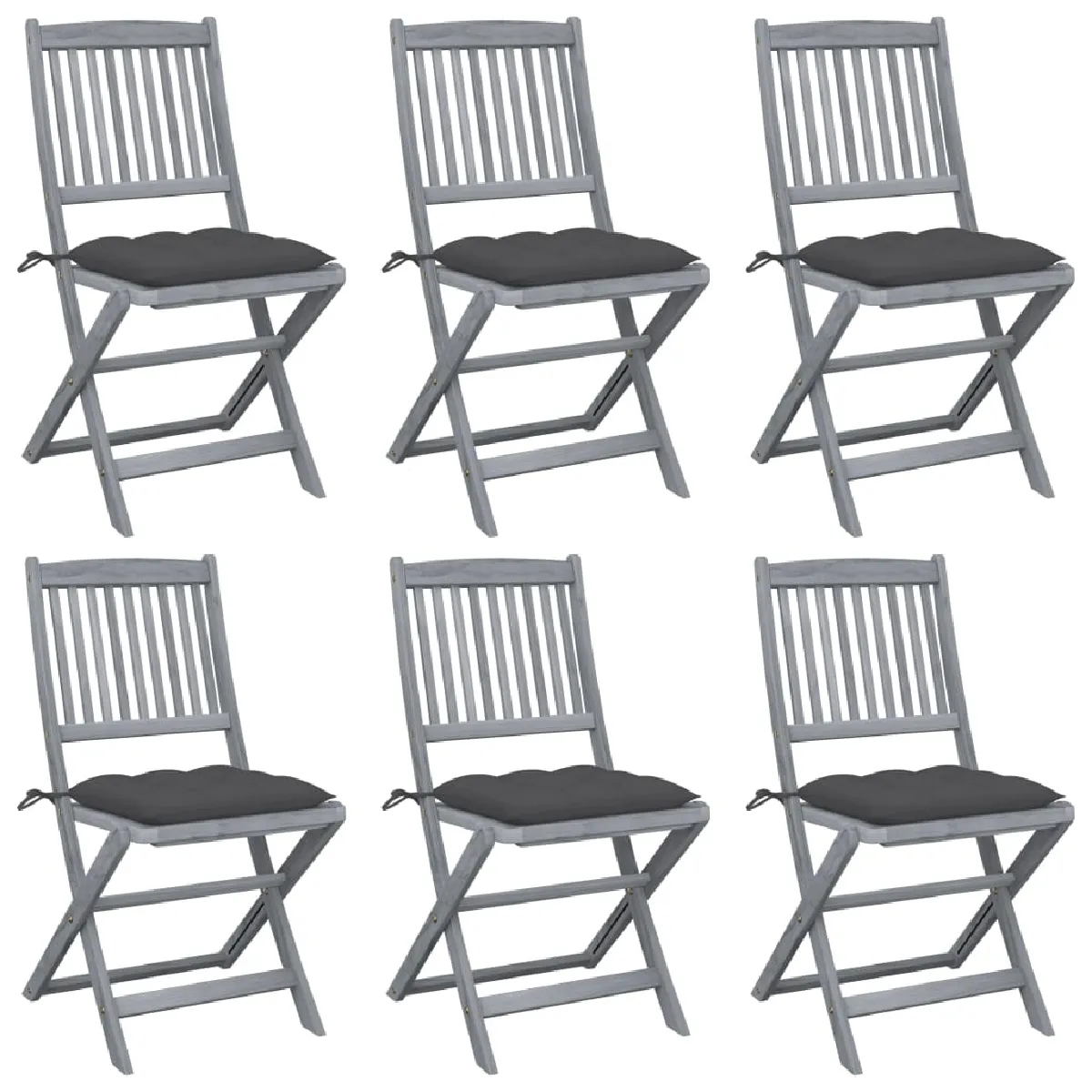 vidaXL Chaises pliables d'extérieur lot de 6 et coussins Bois d'acacia