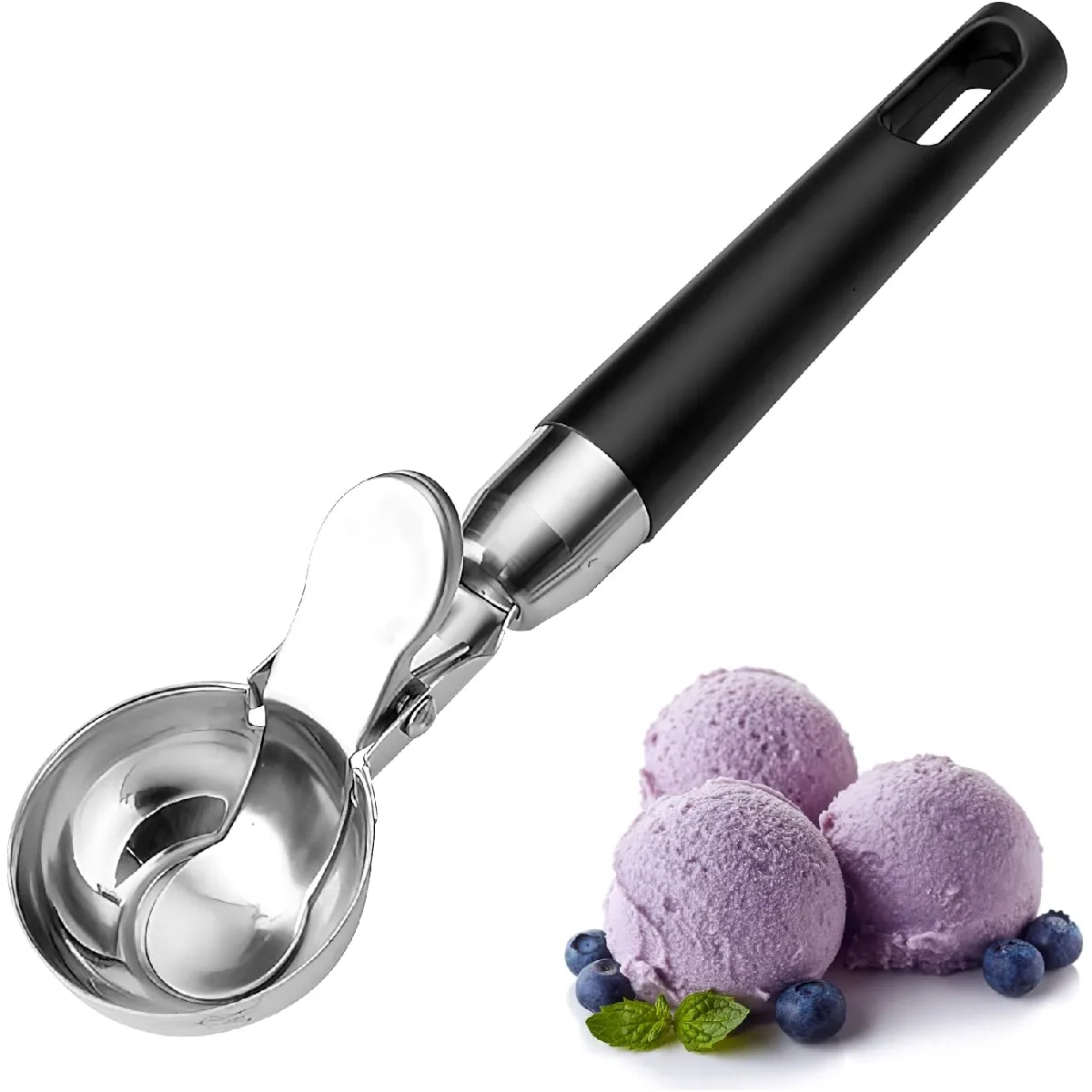 Cuillère à glace inox avec éjecteur et poignée renforcée