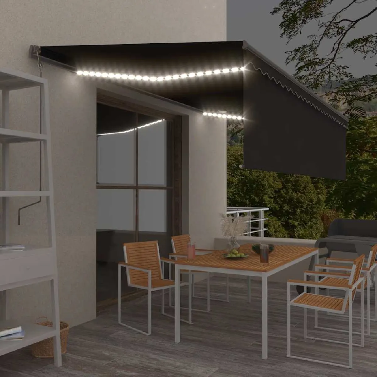 vidaXL Auvent rétractable manuel avec store et LED 5x3 m Anthracite