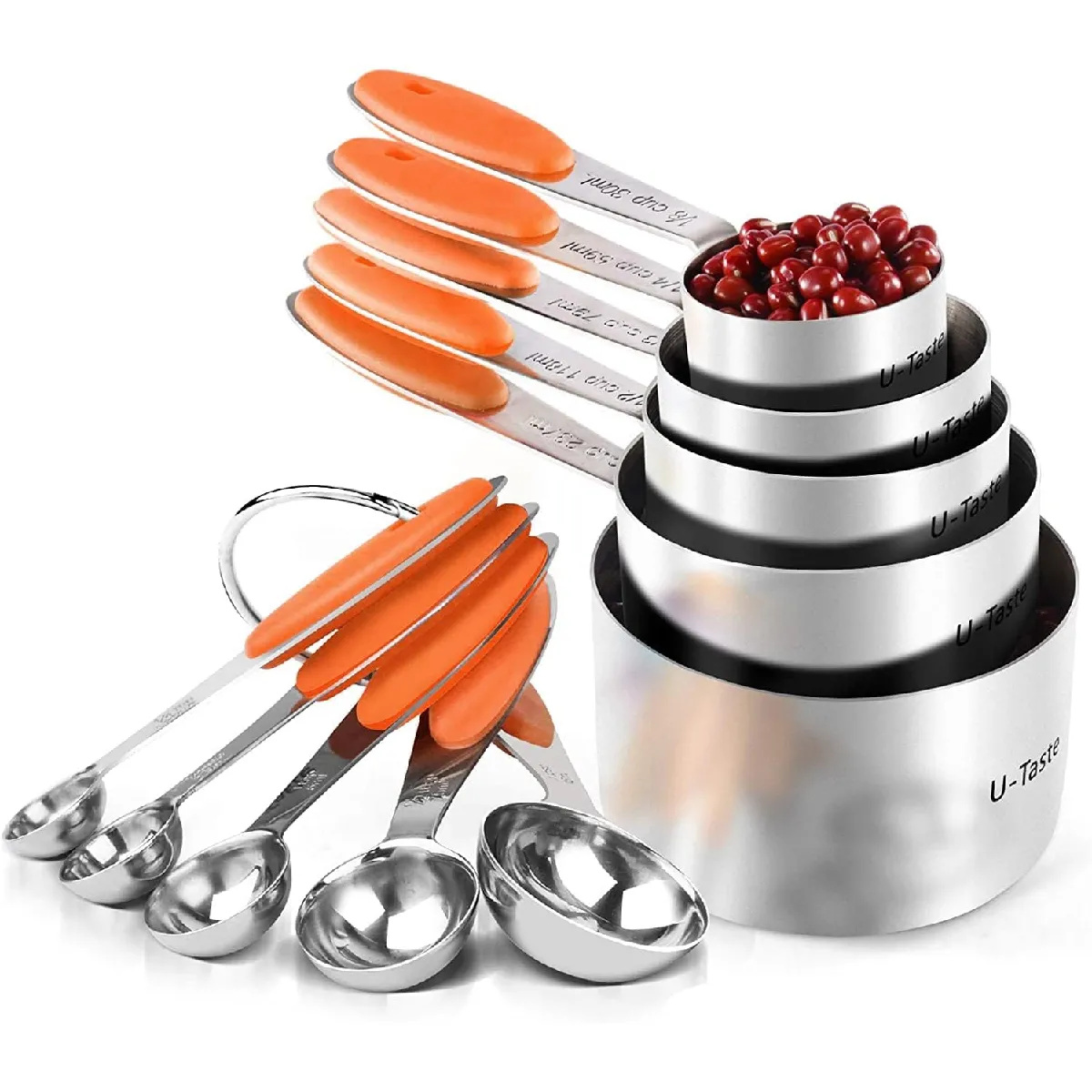 Vendos85 Orange Tasses Et Cuillères Doseuses En Acier Inoxydable 18/8