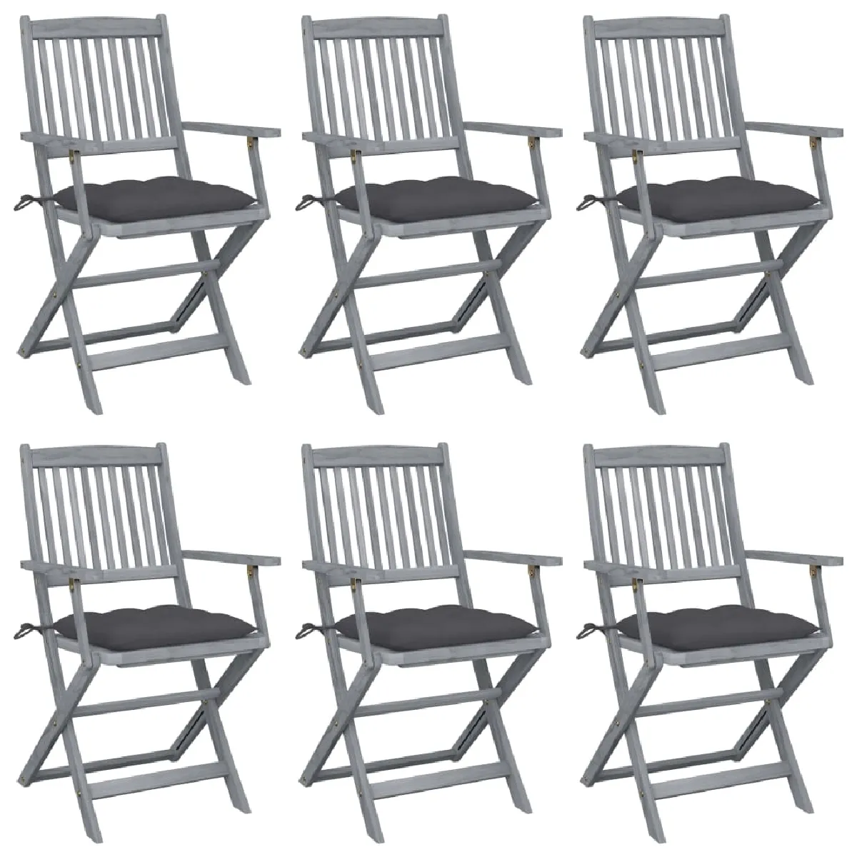 vidaXL Chaises pliables d'extérieur lot de 6 et coussins Bois d'acacia