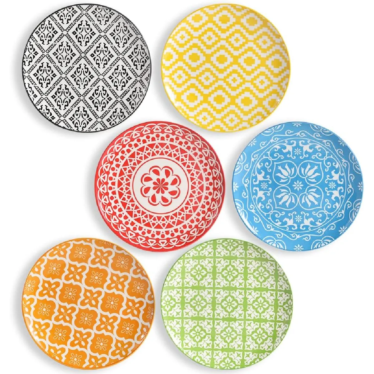 Set 6 Assiettes Plates en Céramique Colorée 20,3 cm