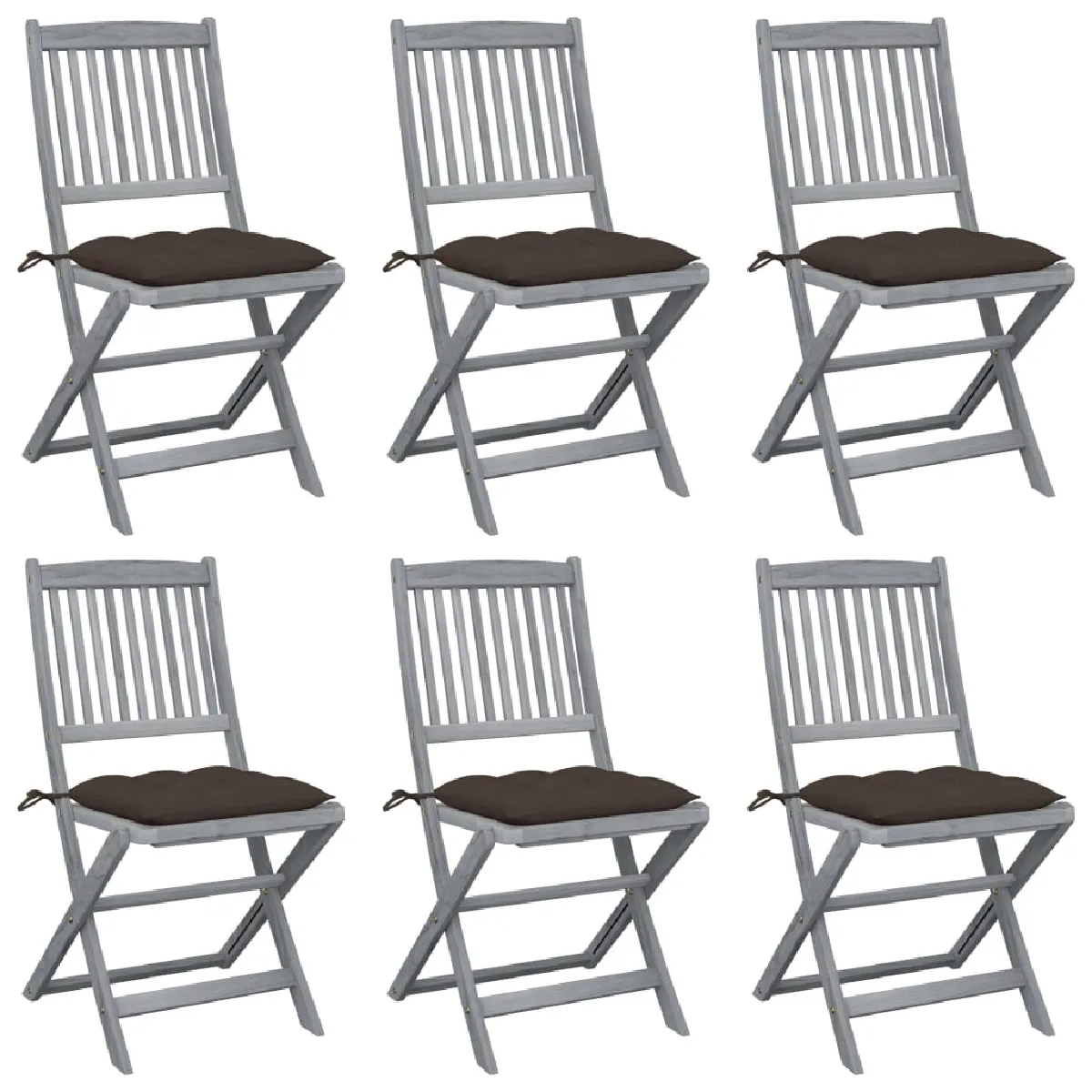 vidaXL Chaises pliables d'extérieur lot de 6 et coussins Bois d'acacia