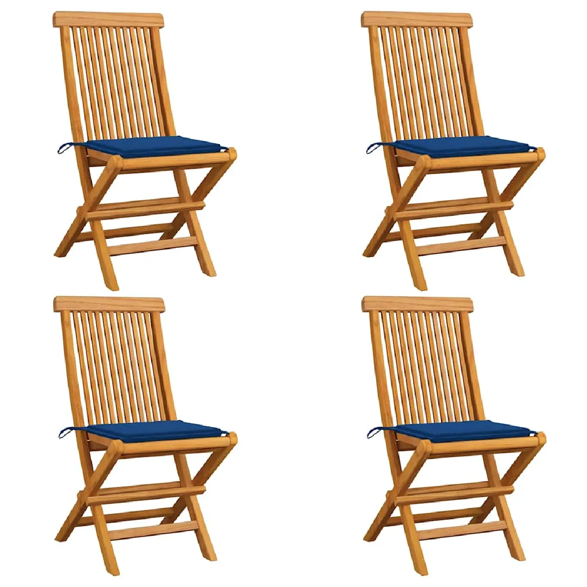 vidaXL Chaises de jardin et coussins bleu royal lot de 4 Bois de teck
