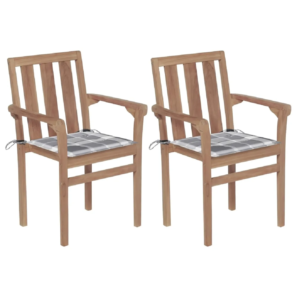 vidaXL Chaises de jardin 2 pcs avec coussins à carreaux Teck - vue 4
