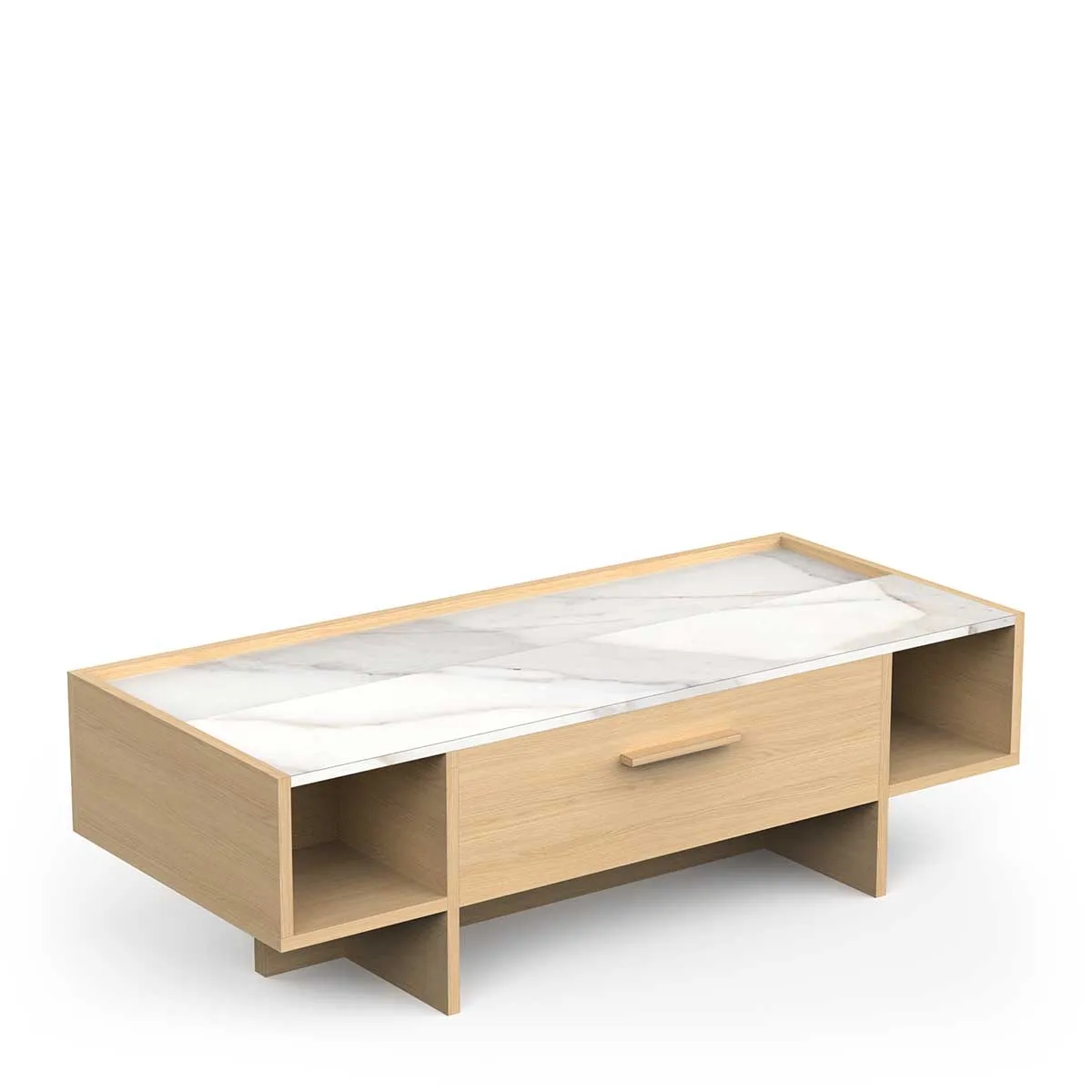 Comparer les prix de Table basse rectangulaire avec rangement 1 tiroir couleur chêne clair / marbre - Largeur 105,3 x Profondeur 56,5 x Hauteur 39,7 cm