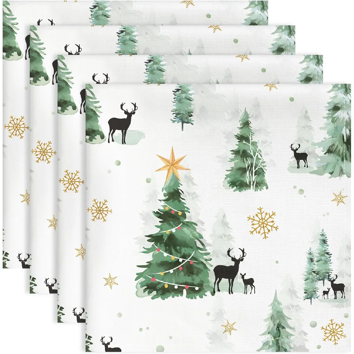 Ensemble 4 Serviettes de Table Forêt Verte Coton