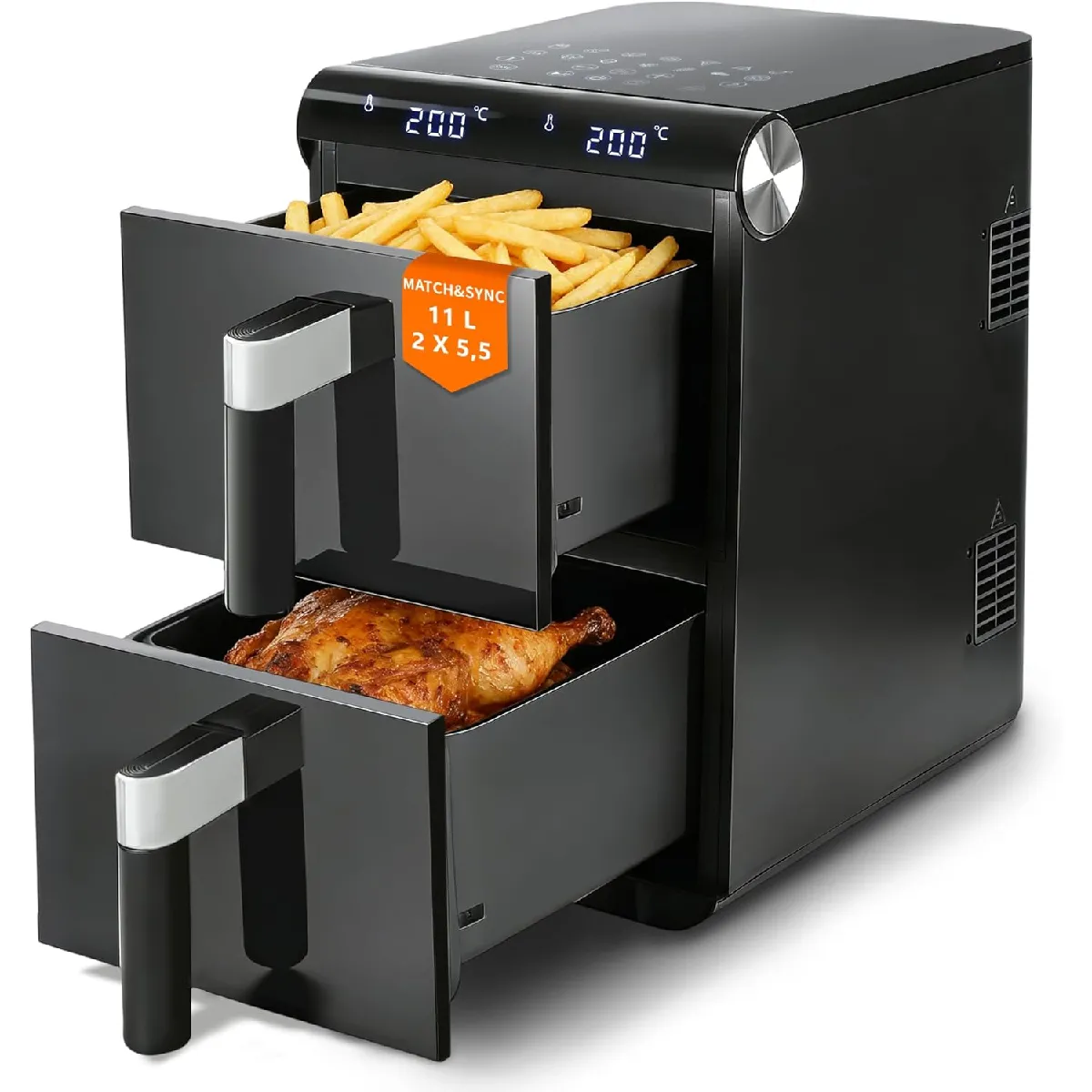 Zmh Noir Friteuse Sans Huile Air Fryer 11L 2800W Dualzone Max Avec Écran Tactile Et Minuterie