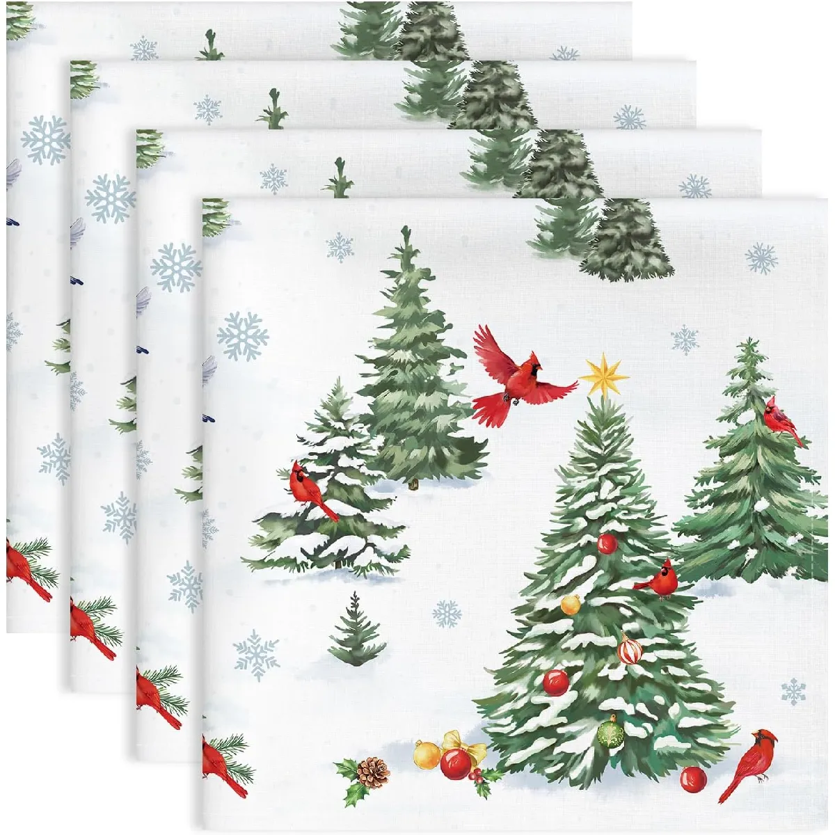 Ensemble 4 Serviettes de Table Oiseau de la Forêt Rouge