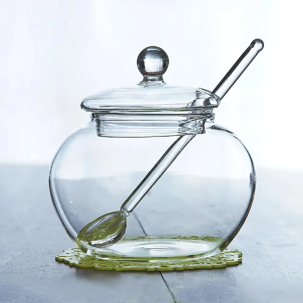 Sucrier en verre 250?ml avec couvercle et cuillère