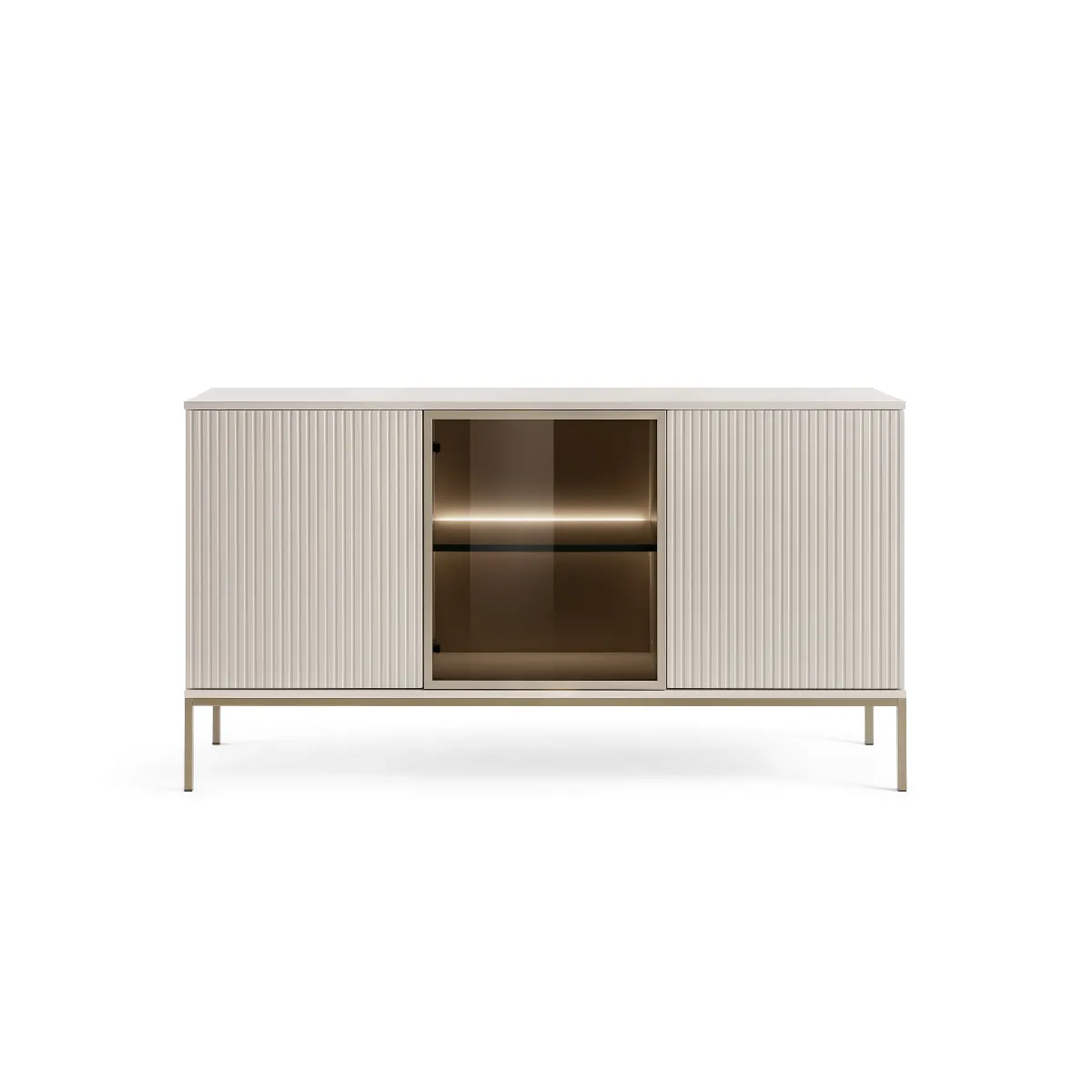 Commode : large moderne avec portes et façade cannelée 154×83×39 cm, Cachemire / Or