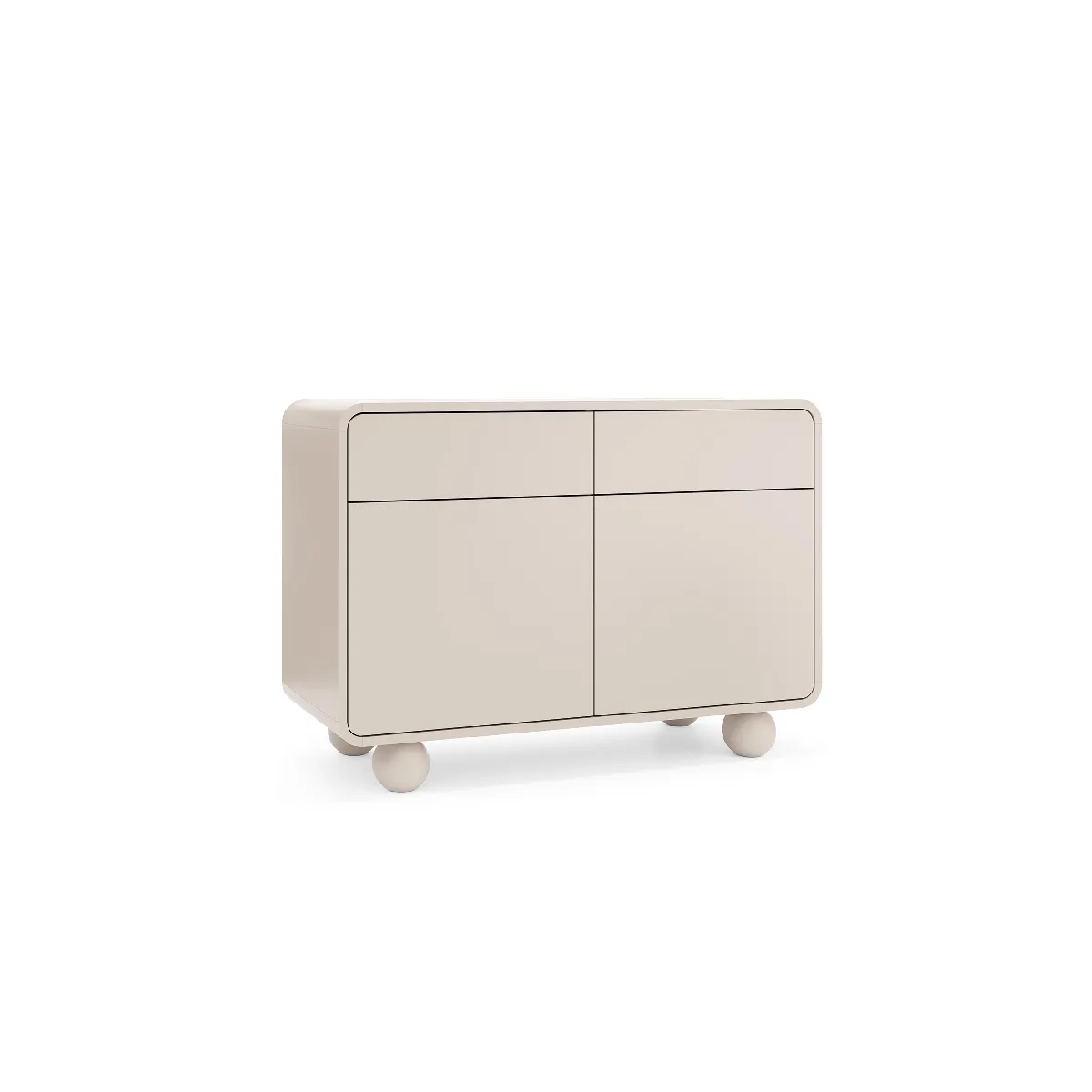 Buffet en cachemire avec deux armoires et deux tiroirs – Design moderne, pieds boule, 108 x 75 x 39 cm