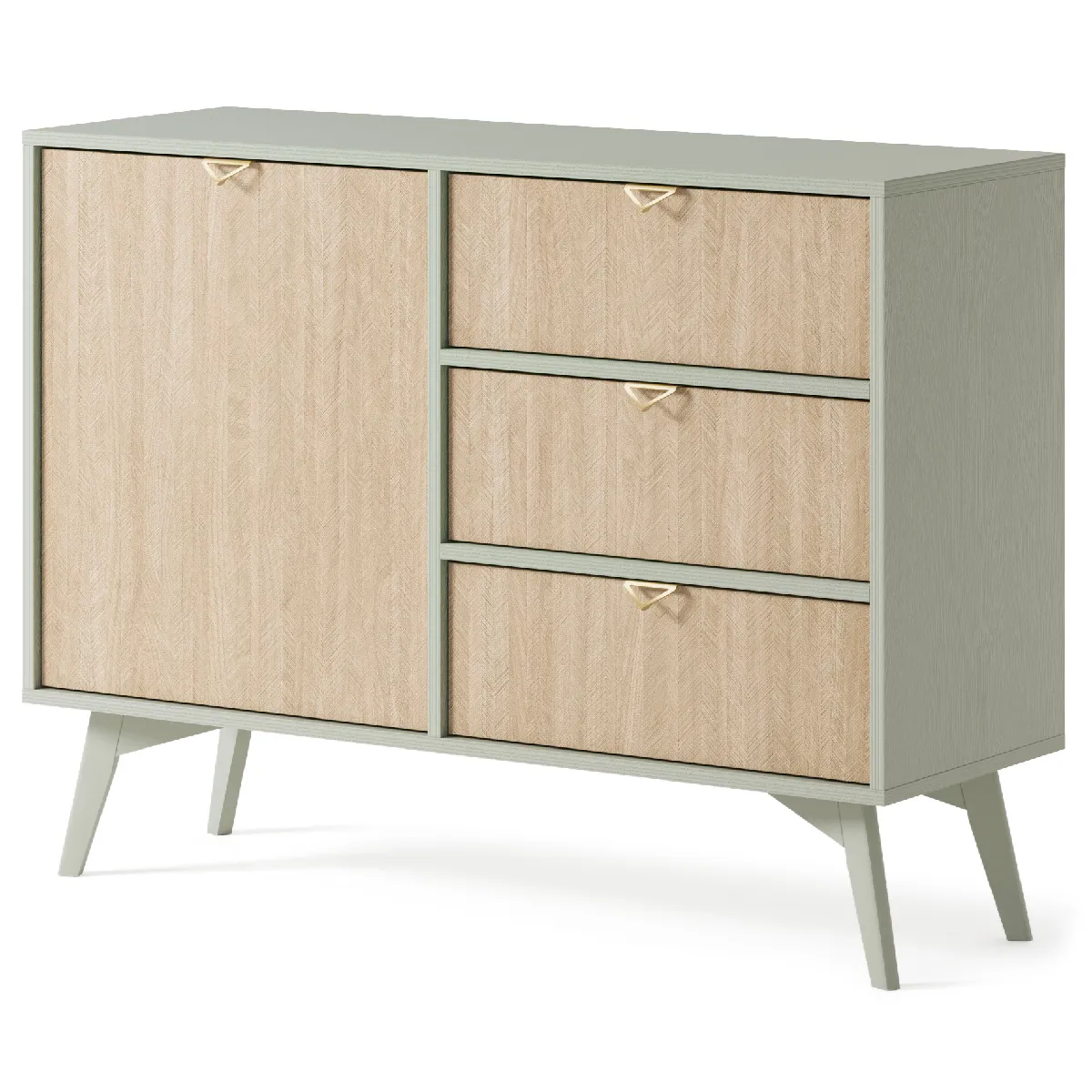 Commode : Eucalyptus / Chevrons scandi, Pieds Bois, 106 x 80 x 38cm