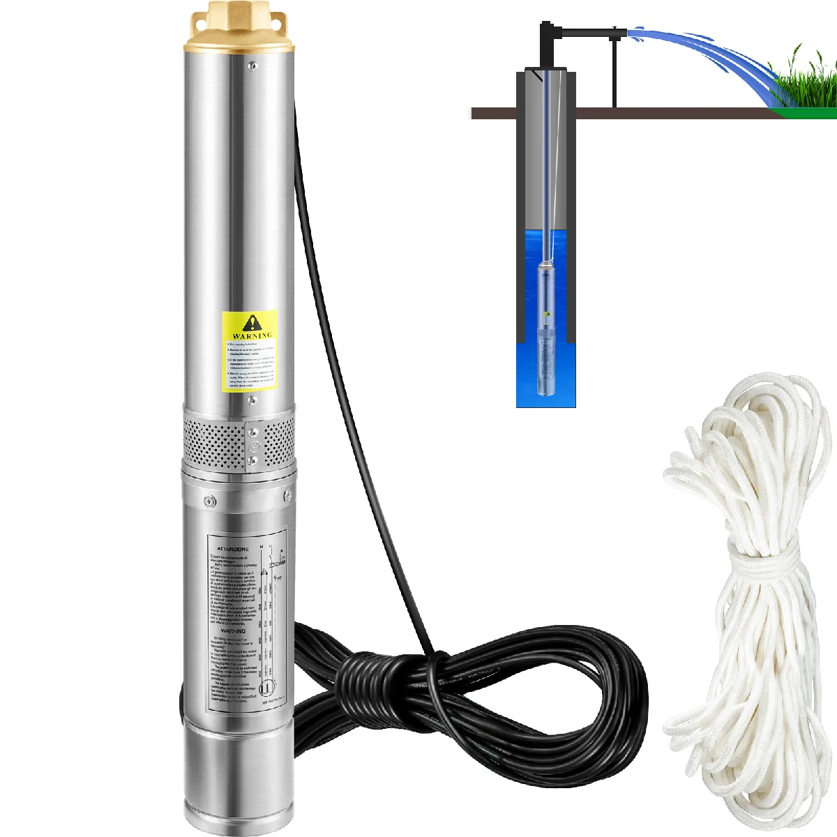 Pompe Immerge Pompe Eau pour Puits Profond Inox 750 W 105 L/min 62 m Argent