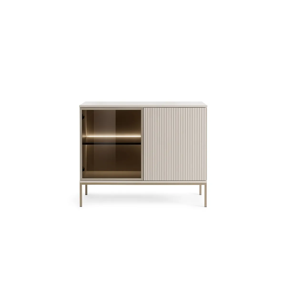 Commode : étroite moderne à façade cannelée, 104 × 83 × 39 cm, Cachemire / Or