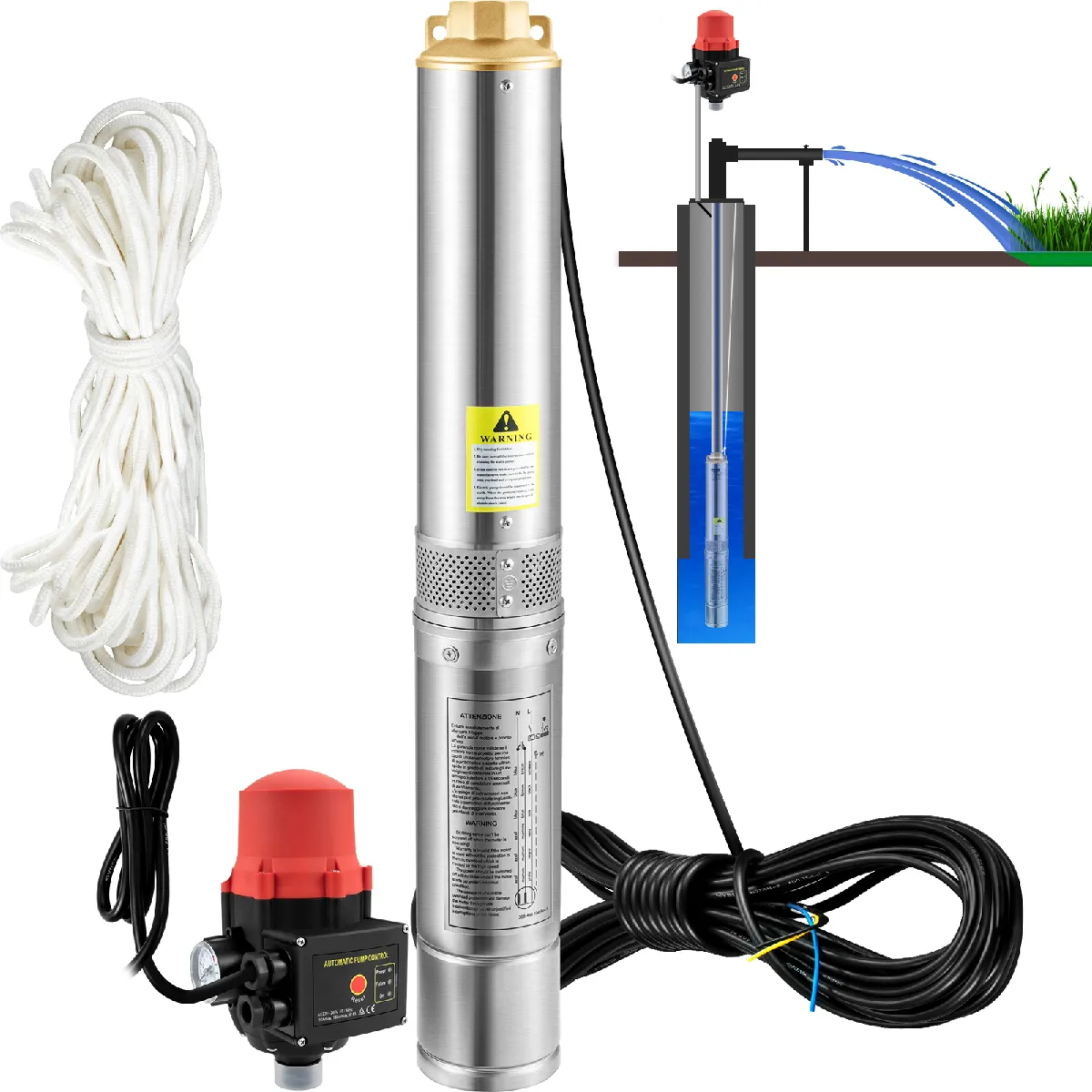 Pompe Immerge Pompe Eau pour Puits Profond Inox 750 W 105 L/min 62 m Argent