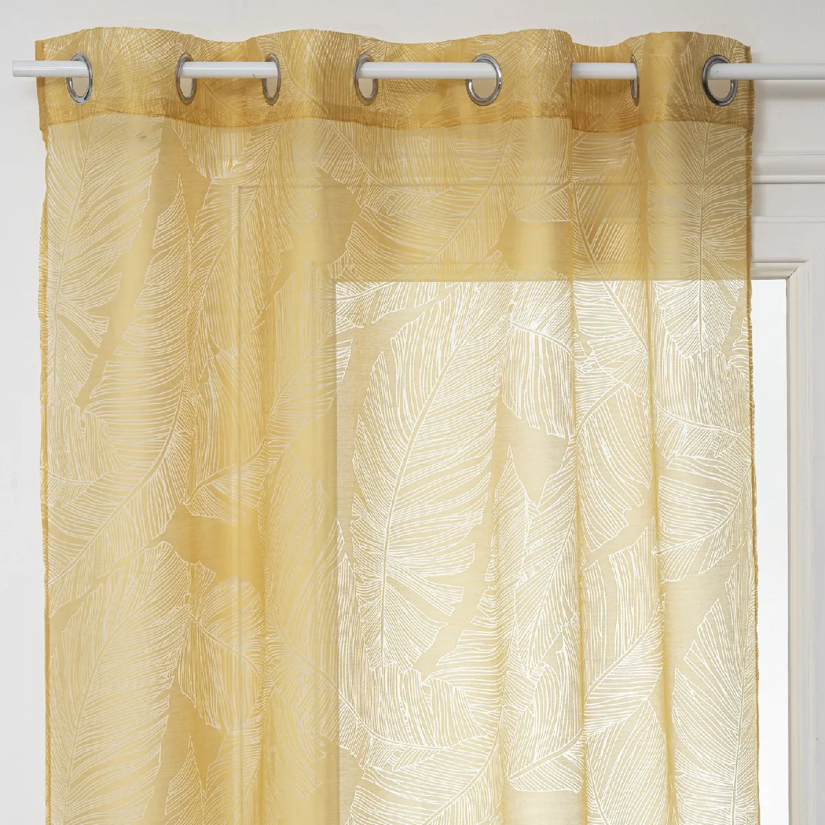 Atmosphera Voilage Dvo imprim feuille - 140 x 240 cm - Ocre - Dvo - Jaune