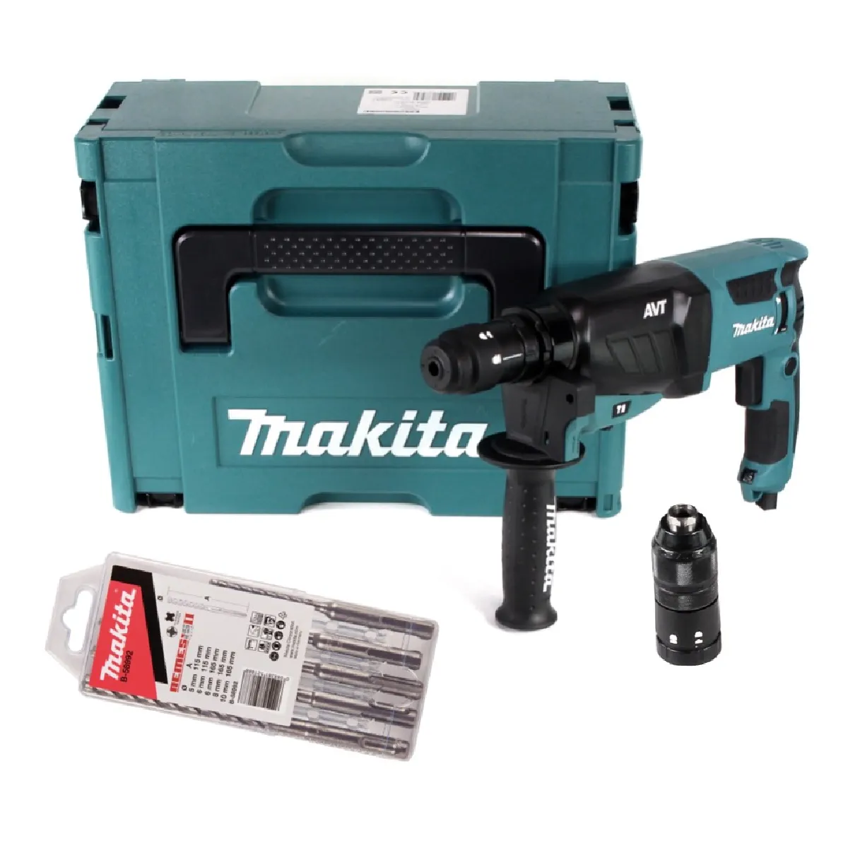 Makita HR 2631 FTJ Marteau combiné 2 4 J SDS Plus + mandrin à serrage rapide + 5 pcs. jeu de forets + Makpac - vue 2