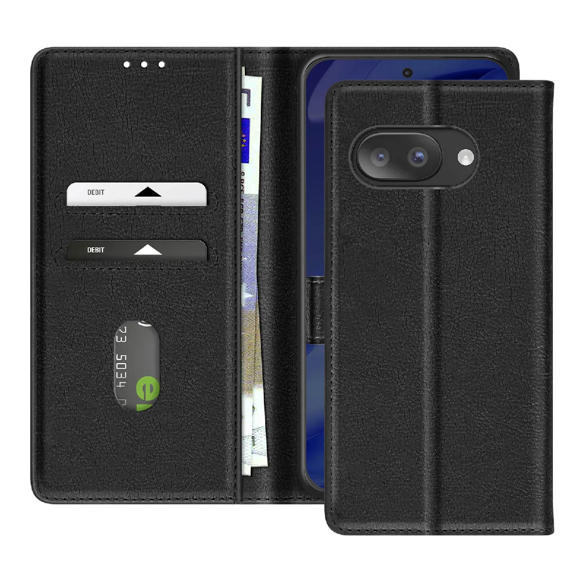 Avizar Noir Etui Portefeuille Pour Google Pixel 9A Série Chesterfield Grainé Fonction Stand - Image 2
