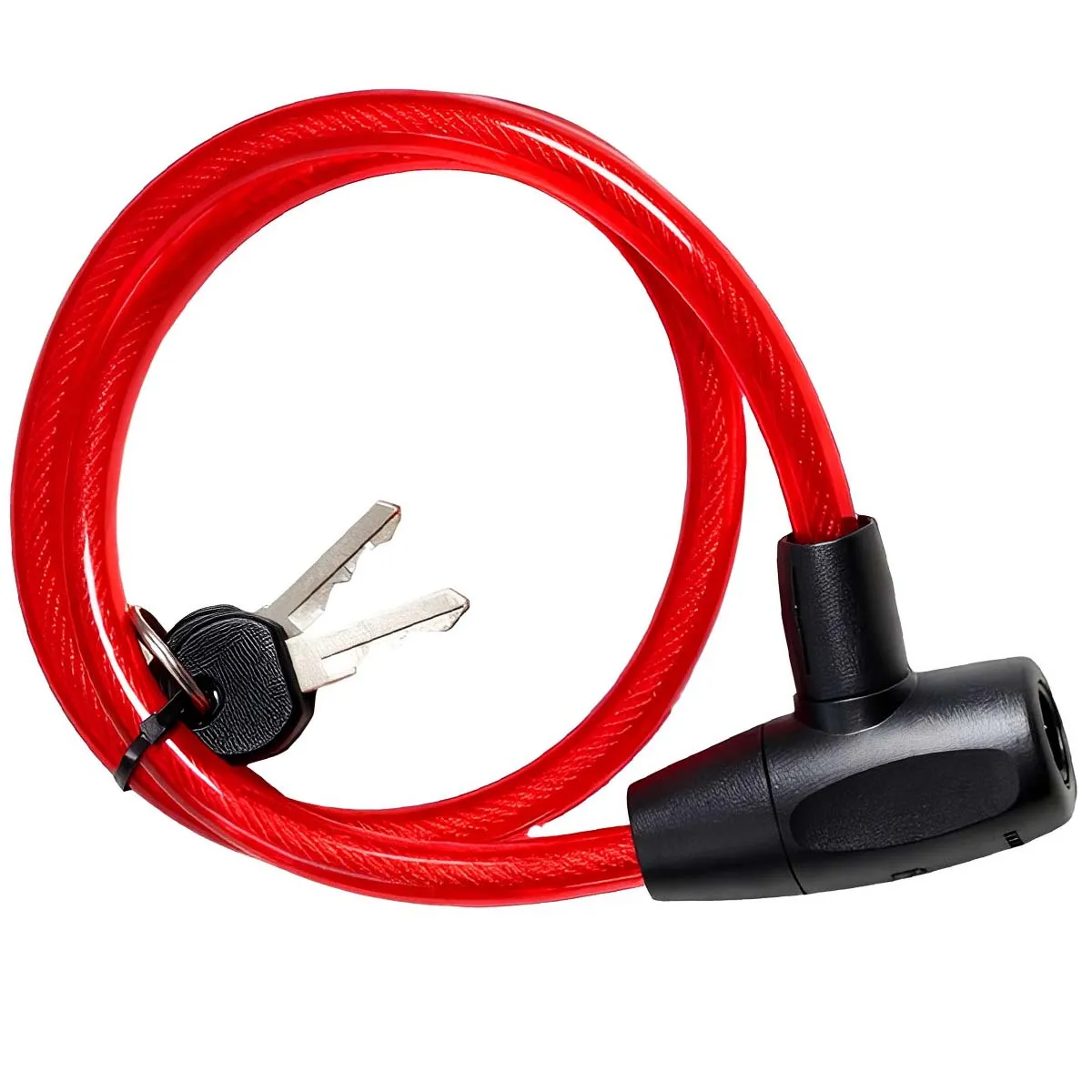 Avizar Rouge/Noir Câble Antivol À Tête Plate Avec Serrure À Clé Pour Vélo Et Trottinette