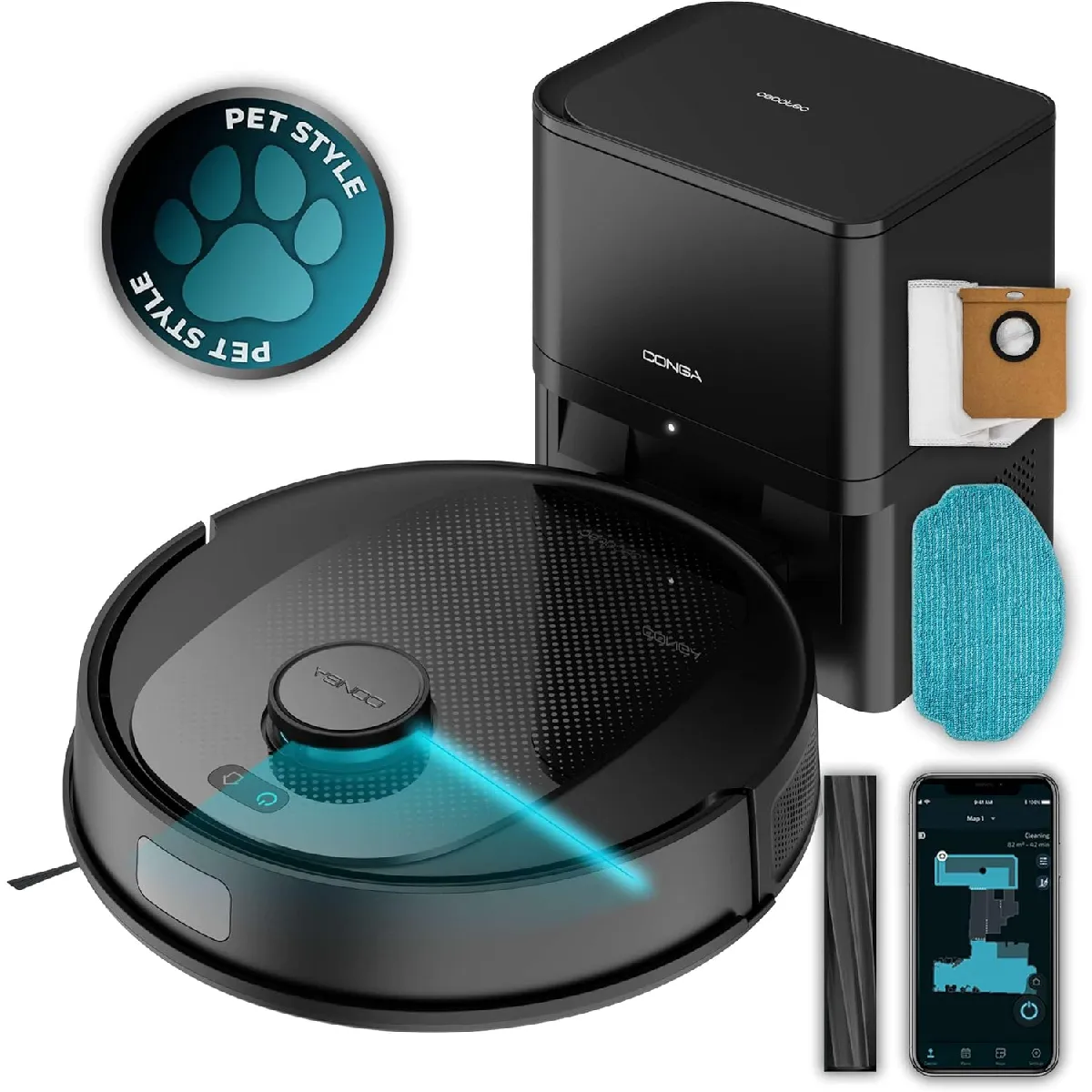 CECOTEC Robot aspirateur noir 3200 mAh Self-Emptying