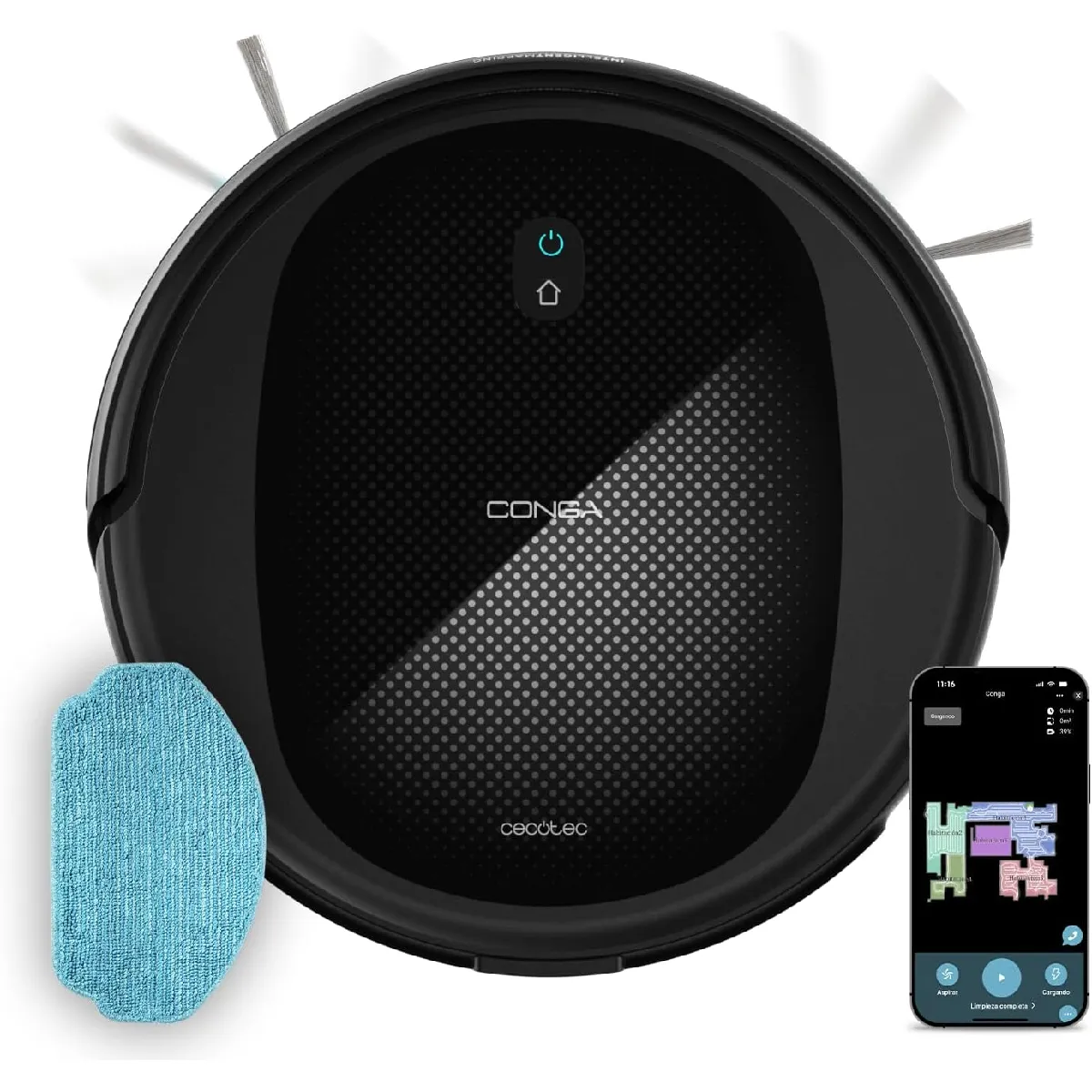 Cecotec Noir Robot Aspirateur Laveur Jusqu’à Environ 160 M² E