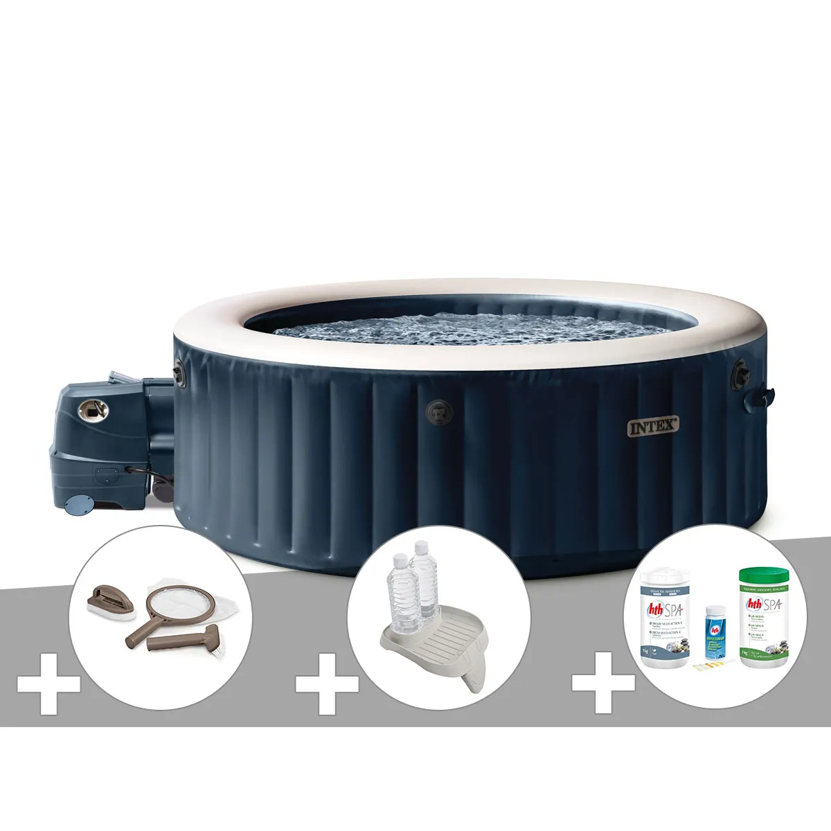Kit spa gonflable Intex PureSpa rond Bulles 6 places + Kit d'entretien + Porteverre + Kit de traitement brome - vue 3