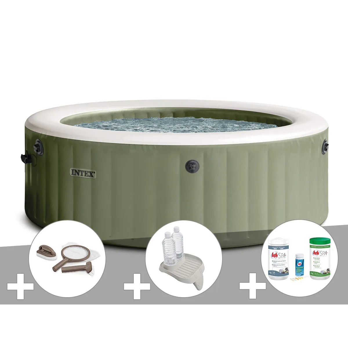 Kit spa gonflable Intex PureSpa rond Bulles 8 places + Kit d'entretien + Porteverre + Kit de traitement brome - vue 2