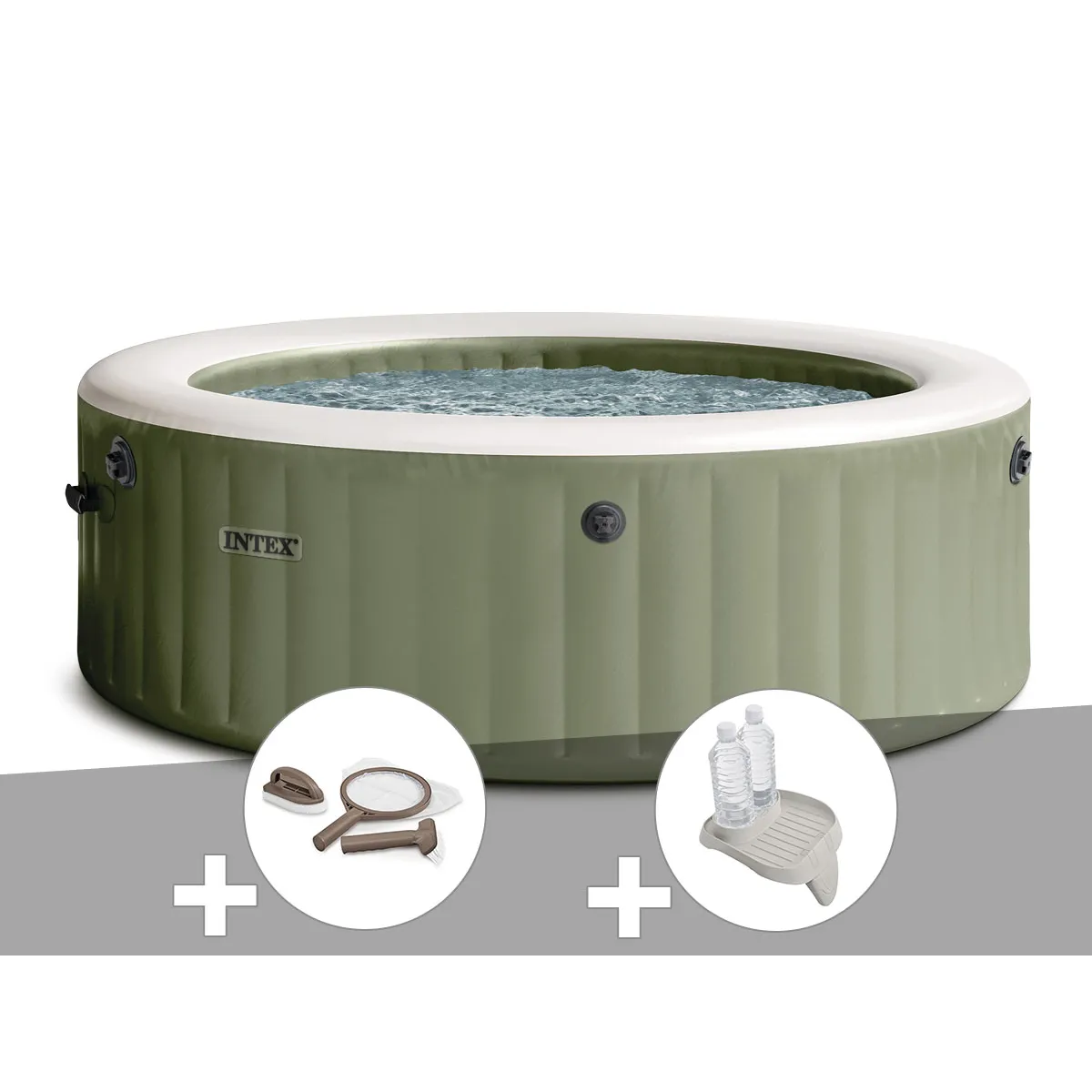 Kit spa gonflable Intex PureSpa rond Bulles 4 places + Kit d'entretien + Porteverre - vue 3