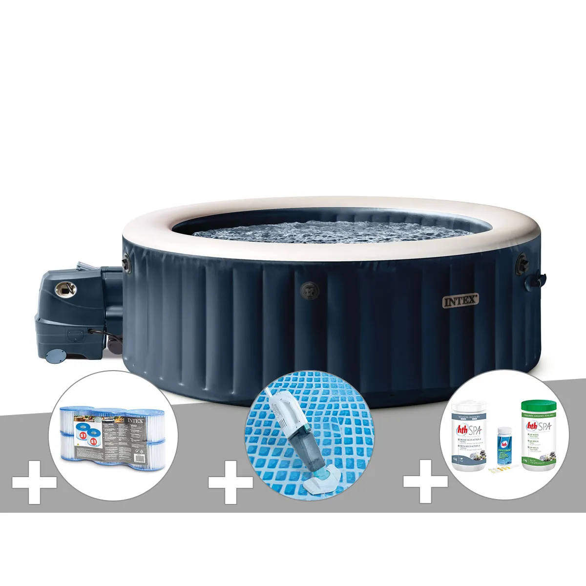 Kit spa gonflable Intex PureSpa rond Bulles 6 places + 6 filtres + Aspirateur + Kit de traitement brome - vue 3