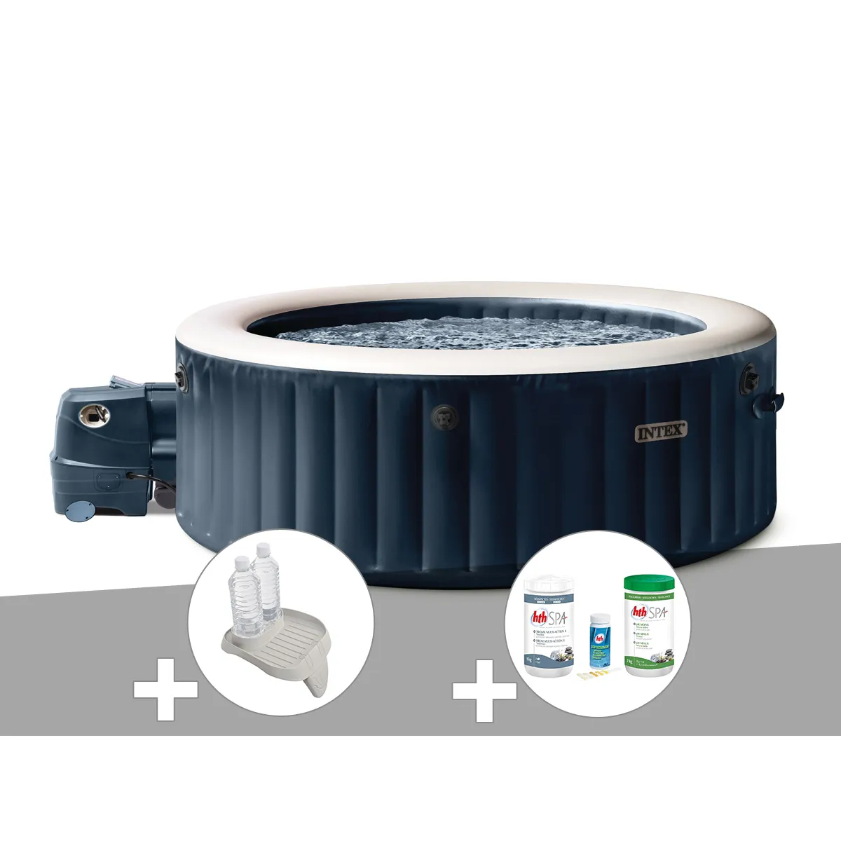 Kit spa gonflable Intex PureSpa rond Bulles 6 places + Porteverre + Kit de traitement brome - vue 4