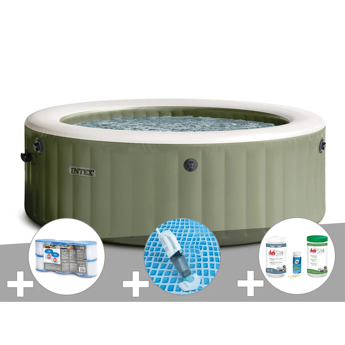 Kit spa gonflable Intex PureSpa rond Bulles 6 places + 6 filtres + Aspirateur + Kit de traitement brome - vue 4