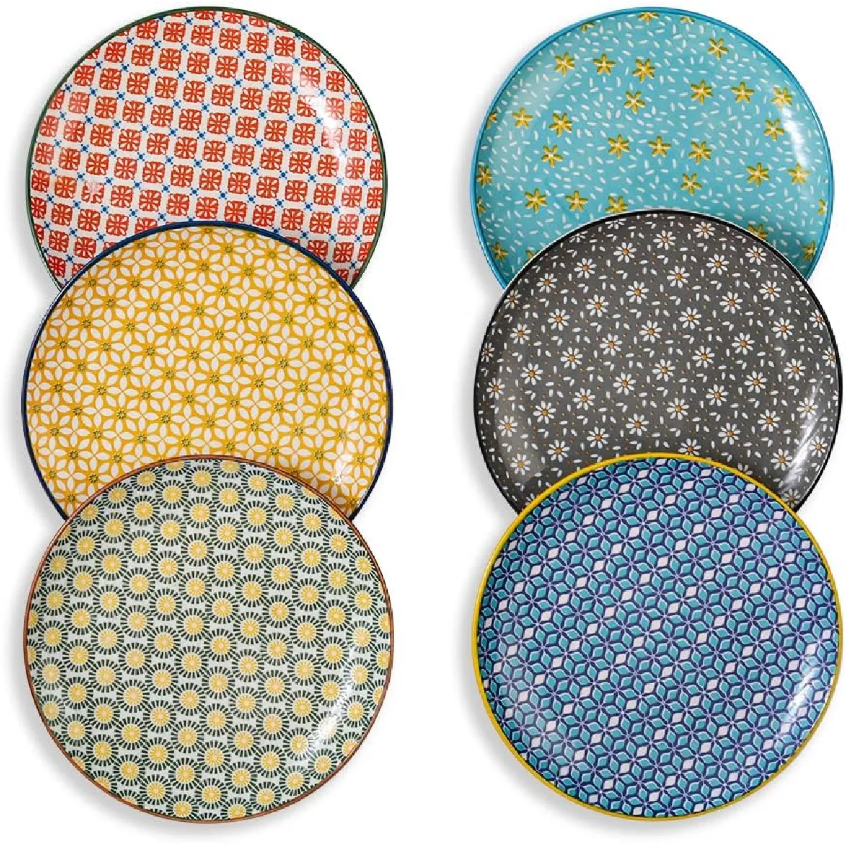 Lot 6 Assiettes Plates en Céramique Colorée 20,3 cm