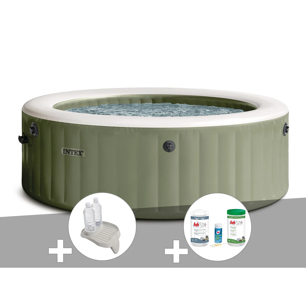 Kit spa gonflable Intex PureSpa rond Bulles 6 places + Porteverre + Kit de traitement brome - vue 3