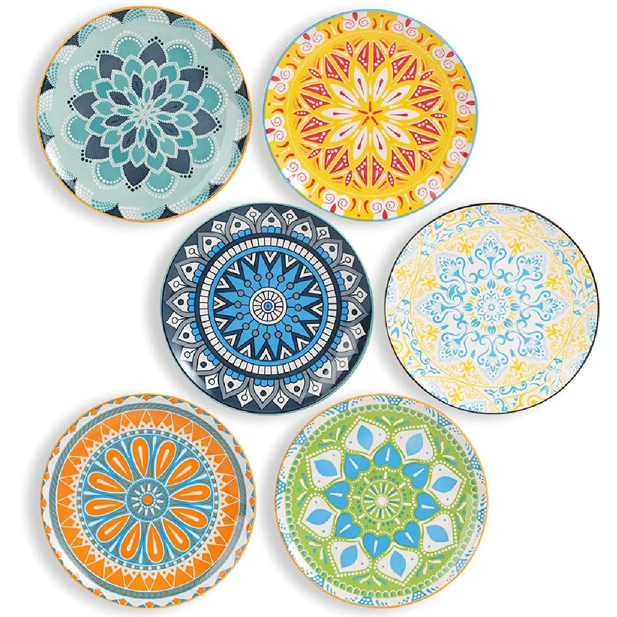 Set 6 Assiettes Plates Céramique Colorée Multifonction 20,3 cm