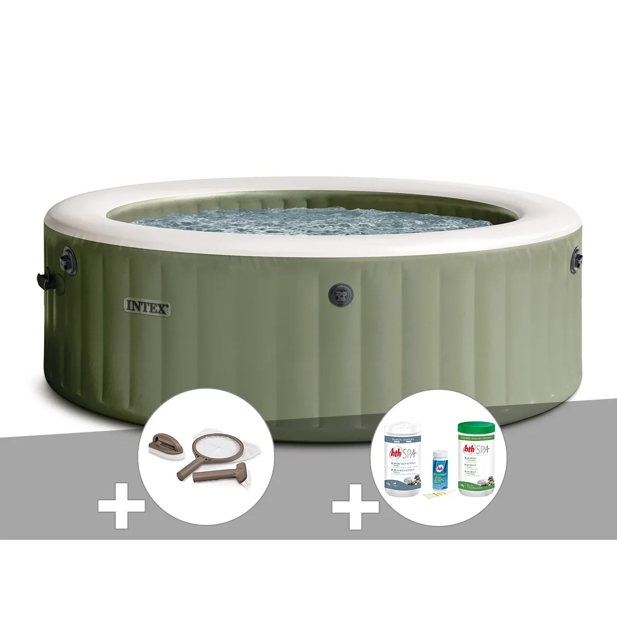 Kit spa gonflable Intex PureSpa rond Bulles 4 places + Porteverre + Kit de traitement brome - vue 4