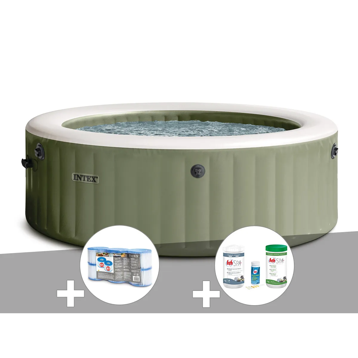 Kit spa gonflable Intex PureSpa rond Bulles 4 places + 6 filtres + Kit de traitement brome - vue 3