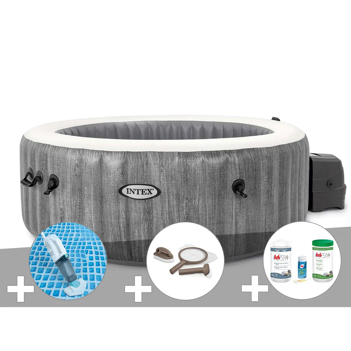 Kit spa gonflable Intex PureSpa Baltik rond Bulles 4 places + Aspirateur + Kit d'entretien + Kit de traitement brome - vue 2