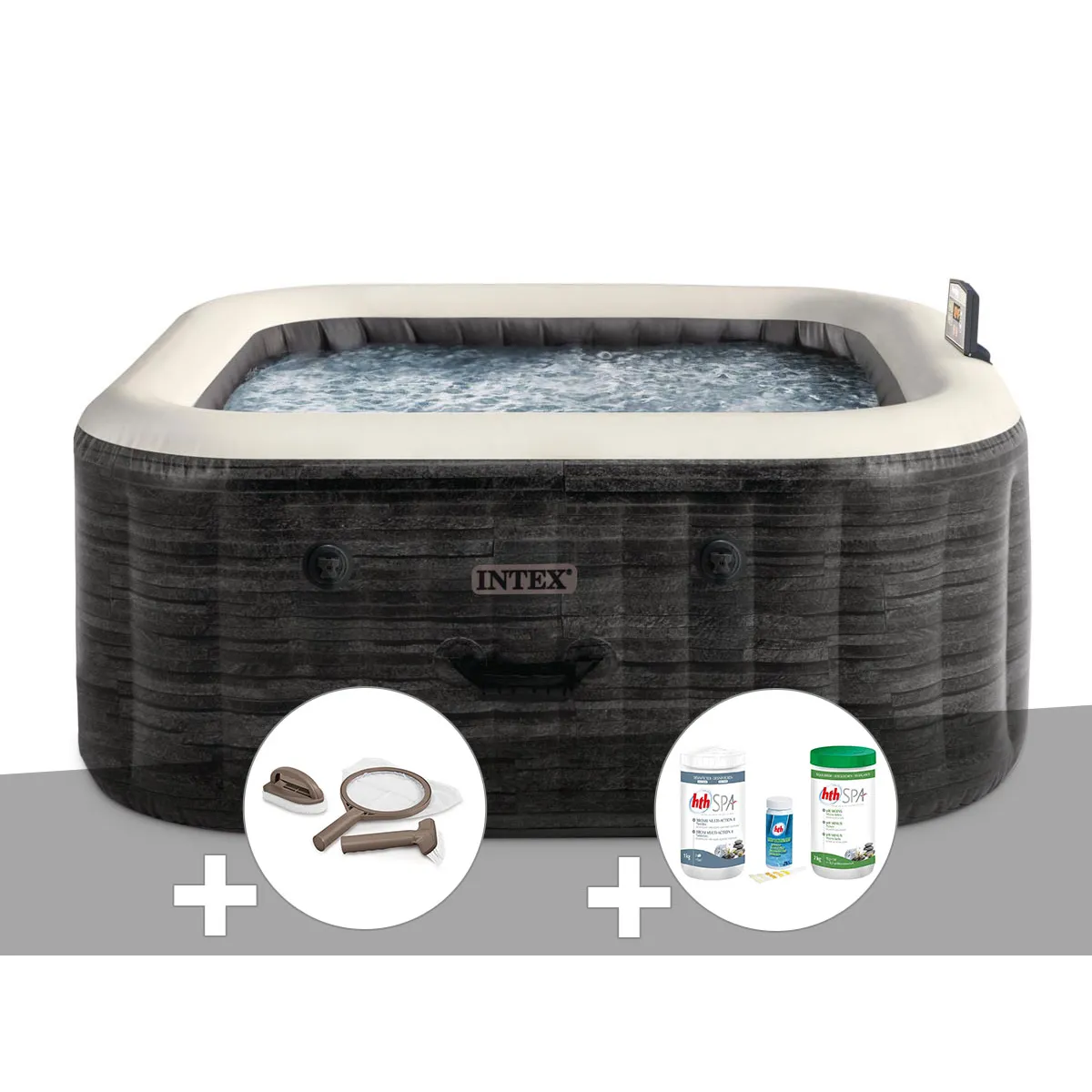 Kit spa gonflable Intex PureSpa carré Bulles 4 places + Kit d'entretien + Kit de traitement brome - vue 2