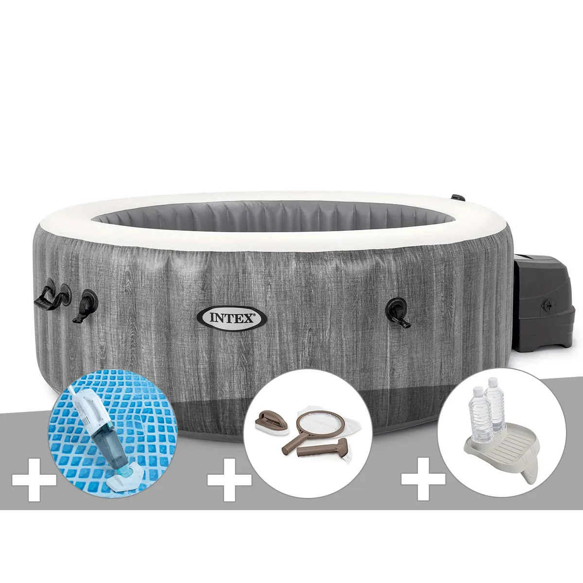Kit spa gonflable Intex PureSpa Baltik rond Bulles 4 places + Aspirateur + Kit d'entretien + Porteverre - vue 2