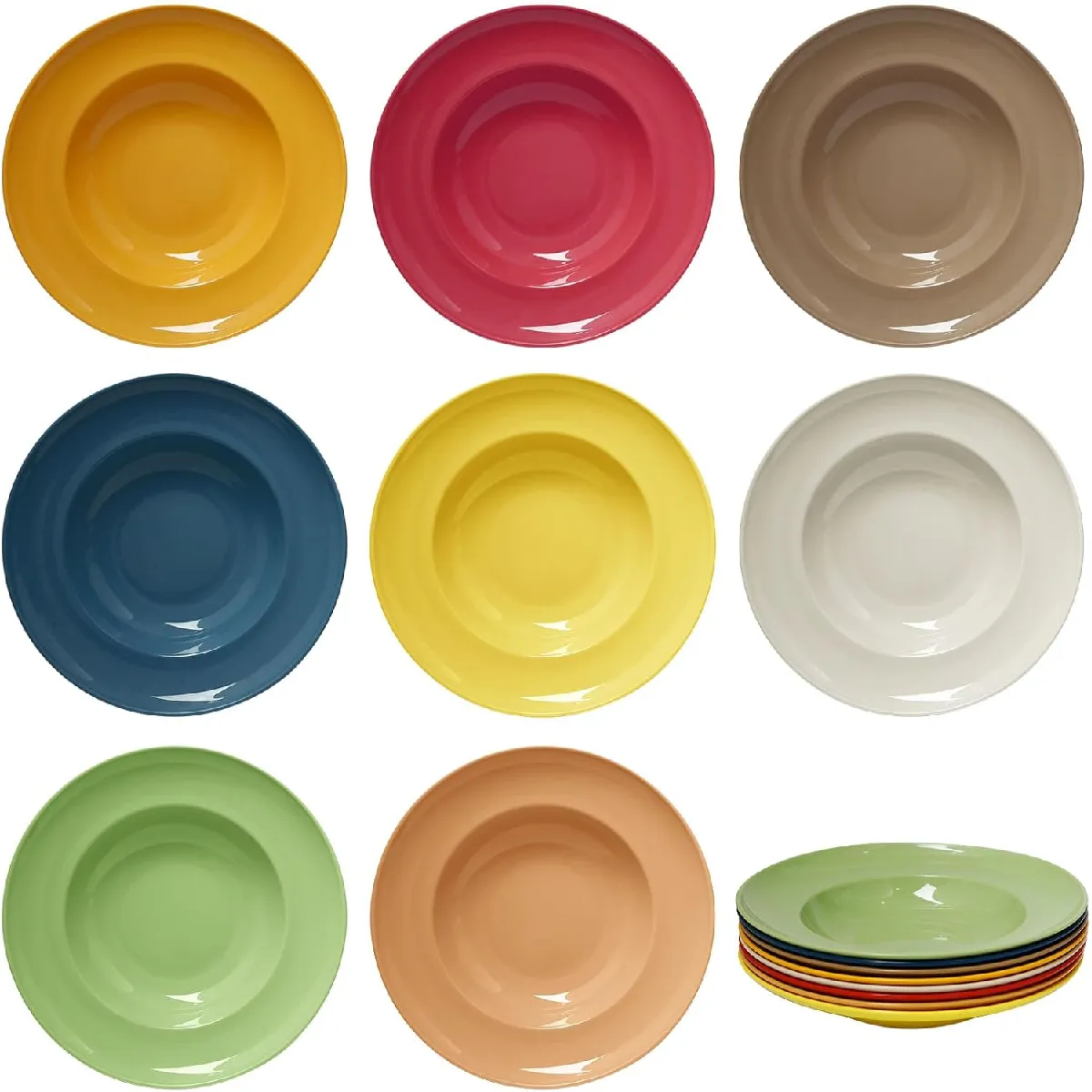 Lot de 8 assiettes creuses à pâtes en plastique